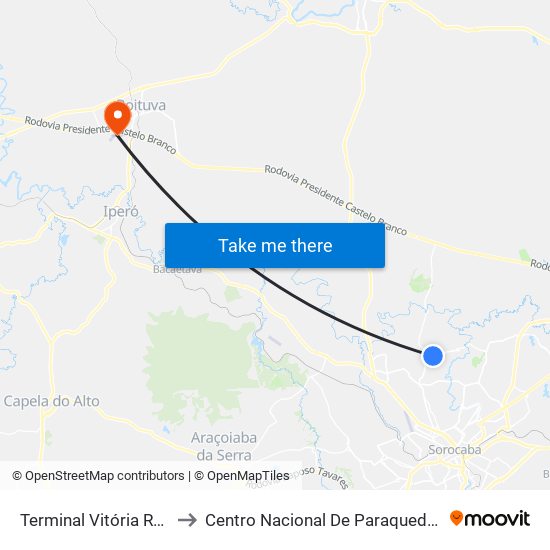 Terminal Vitória Régia to Centro Nacional De Paraquedismo map