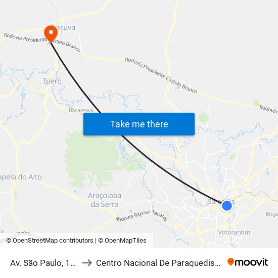 Av. São Paulo, 104 to Centro Nacional De Paraquedismo map