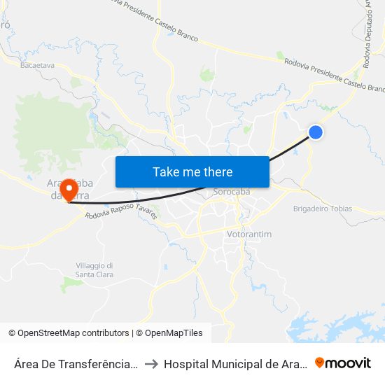 Área De Transferência Aparecidinha to Hospital Municipal de Araçoiaba da Serra map
