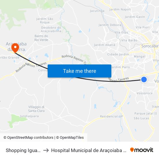 Shopping Iguatemi to Hospital Municipal de Araçoiaba da Serra map