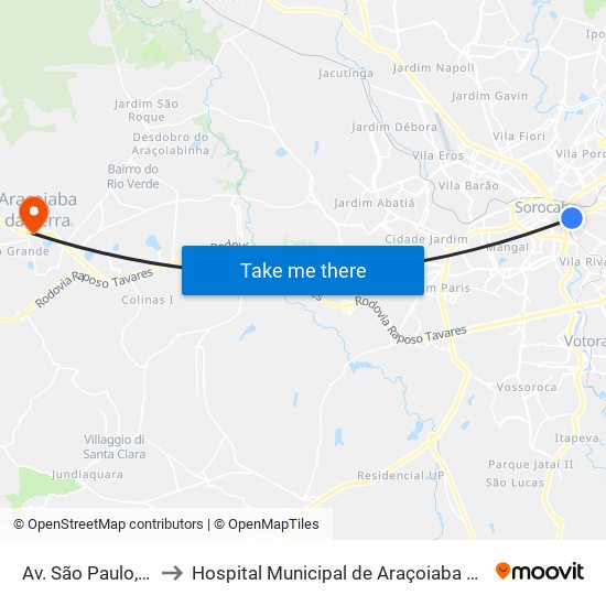 Av. São Paulo, 104 to Hospital Municipal de Araçoiaba da Serra map