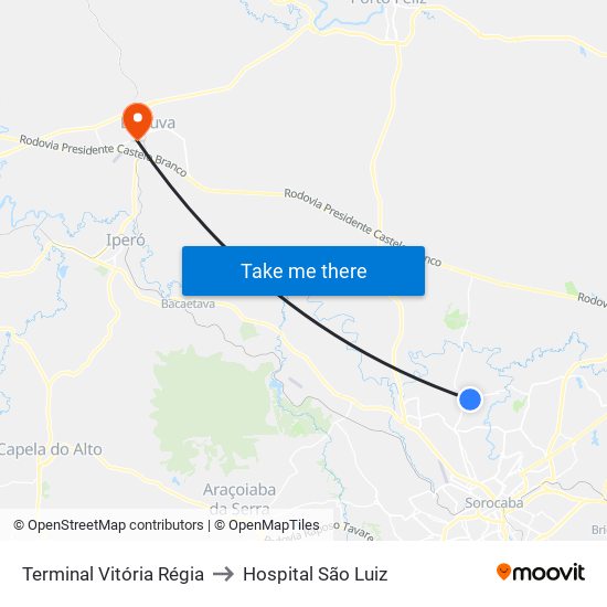 Terminal Vitória Régia to Hospital São Luiz map