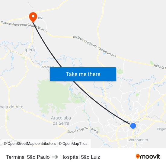 Terminal São Paulo to Hospital São Luiz map