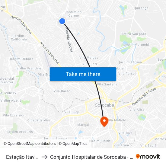 Estação Itavuvu to Conjunto Hospitalar de Sorocaba - CHS map