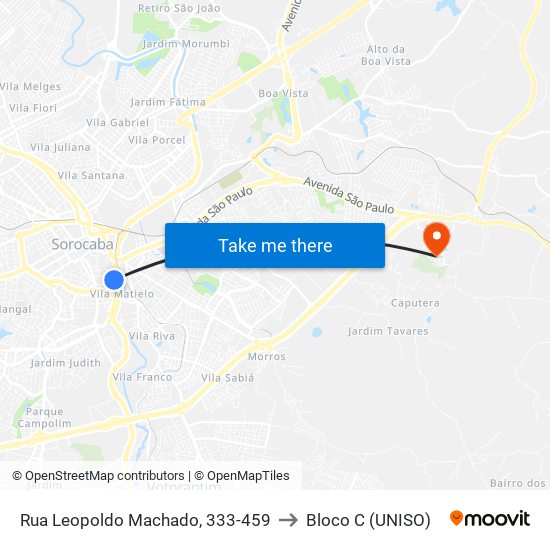 Rua Leopoldo Machado, 333-459 to Bloco C (UNISO) map