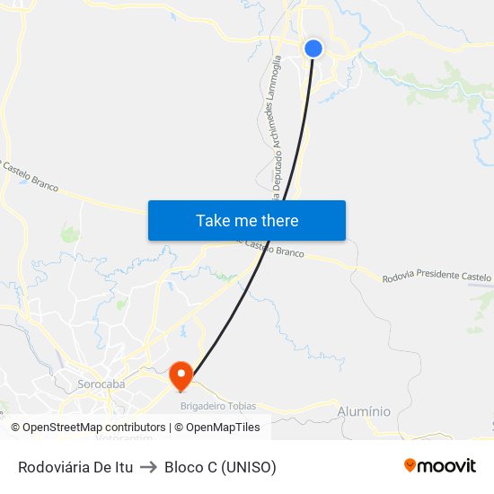 Rodoviária De Itu to Bloco C (UNISO) map