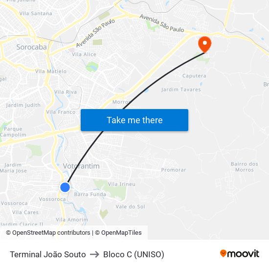 Terminal João Souto to Bloco C (UNISO) map