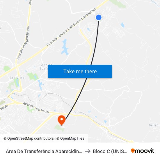 Área De Transferência Aparecidinha to Bloco C (UNISO) map