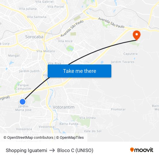 Shopping Iguatemi to Bloco C (UNISO) map