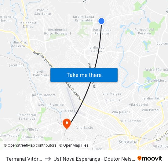 Terminal Vitória Régia to Usf Nova Esperança - Doutor Nelson F. C. Chaves map