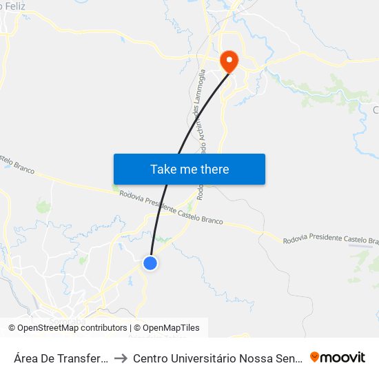 Área De Transferência Aparecidinha to Centro Universitário Nossa Senhora Do Patrocínio - Campus Itu I map