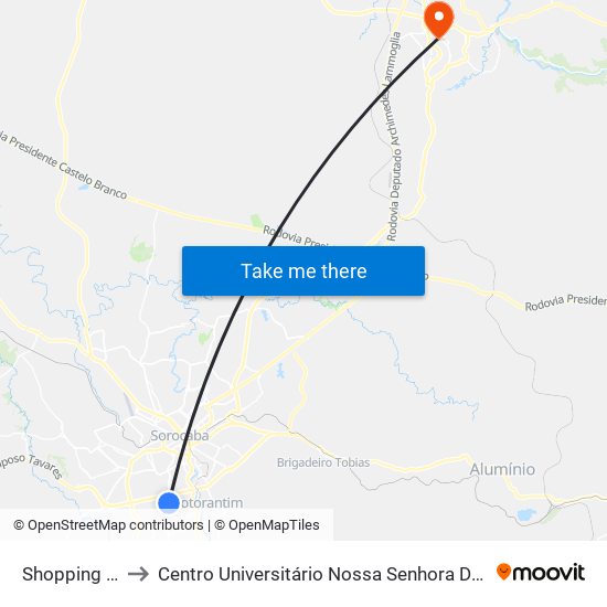 Shopping Iguatemi to Centro Universitário Nossa Senhora Do Patrocínio - Campus Itu I map