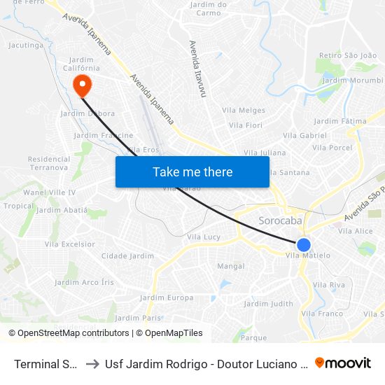 Terminal São Paulo to Usf Jardim Rodrigo - Doutor Luciano Dos Santos De Marchi map