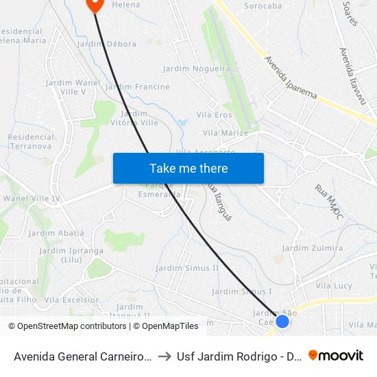 Avenida General Carneiro - Unidade Pré-Hospitalar Da Zona Oeste to Usf Jardim Rodrigo - Doutor Luciano Dos Santos De Marchi map