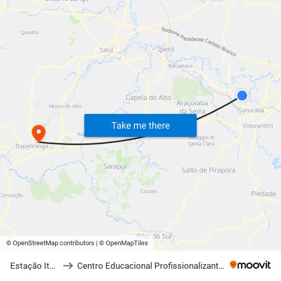 Estação Itavuvu to Centro Educacional Profissionalizante Municipal map
