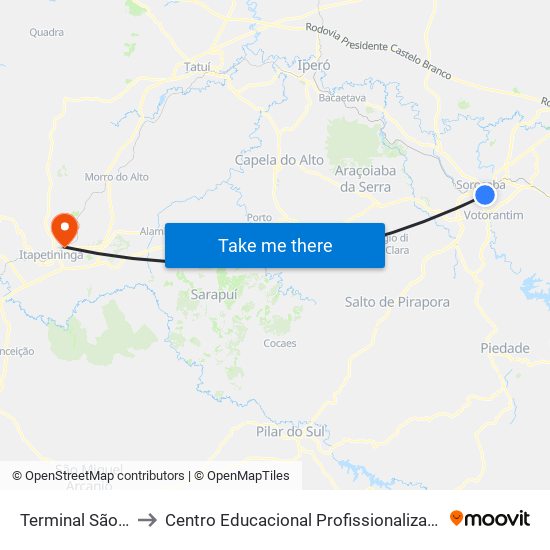 Terminal São Paulo to Centro Educacional Profissionalizante Municipal map