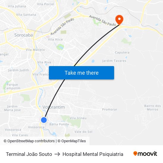 Terminal João Souto to Hospital Mental Psiquiatria map