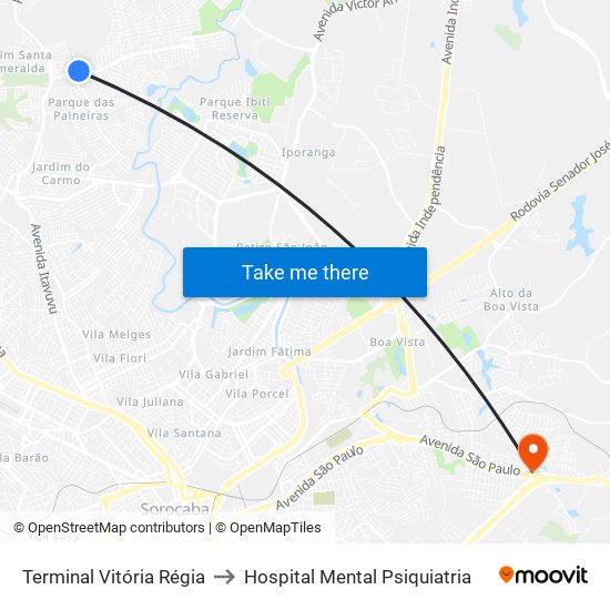 Terminal Vitória Régia to Hospital Mental Psiquiatria map