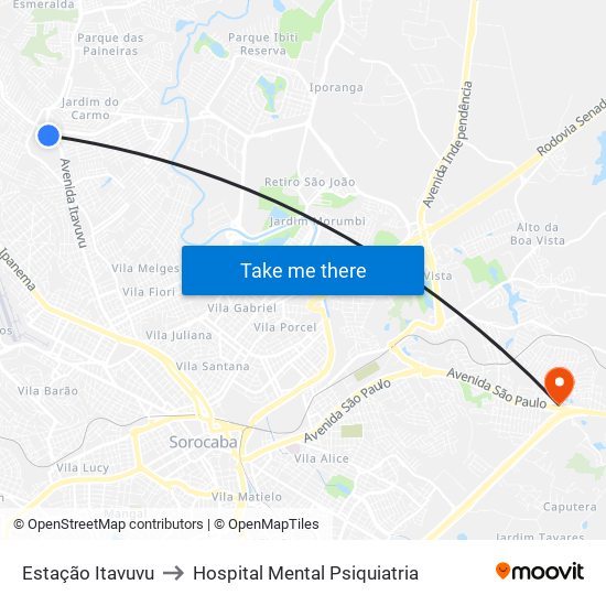 Estação Itavuvu to Hospital Mental Psiquiatria map