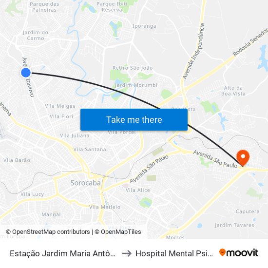Estação Jardim Maria Antônia Prado to Hospital Mental Psiquiatria map