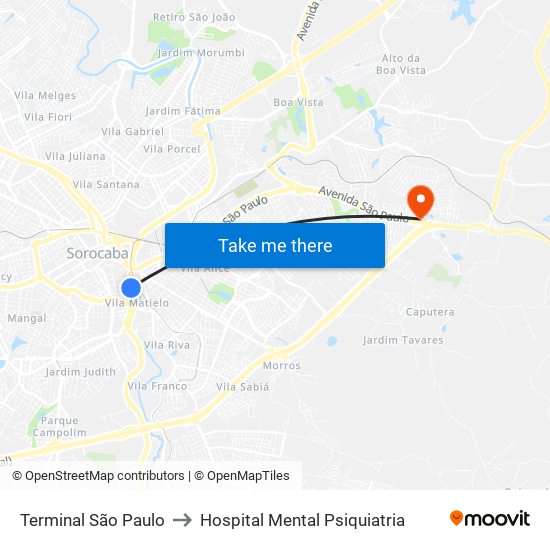 Terminal São Paulo to Hospital Mental Psiquiatria map
