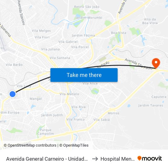 Avenida General Carneiro - Unidade Pré-Hospitalar Da Zona Oeste to Hospital Mental Psiquiatria map