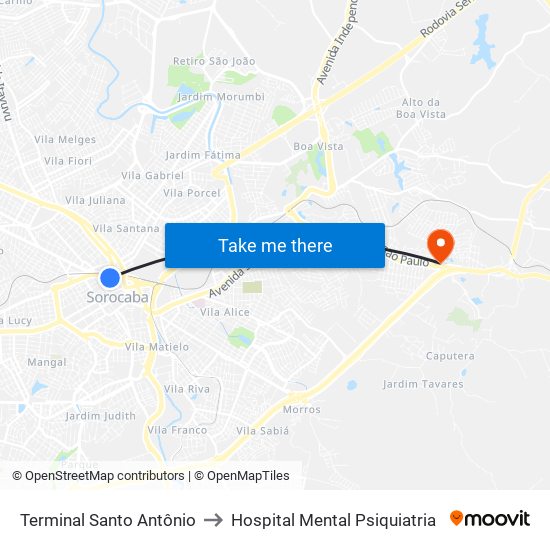 Terminal Santo Antônio to Hospital Mental Psiquiatria map