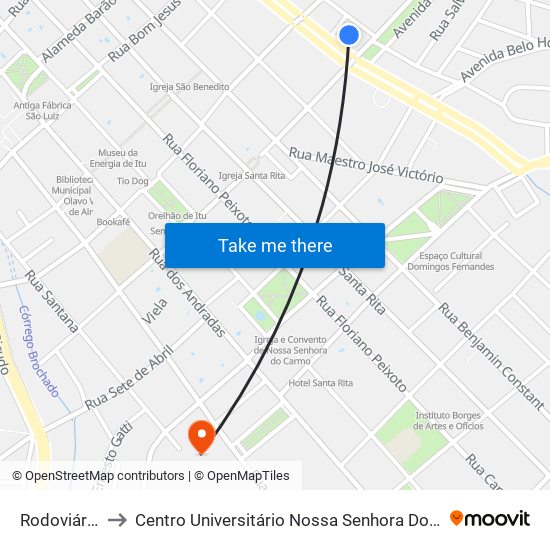 Rodoviária De Itu to Centro Universitário Nossa Senhora Do Patrocínio - Campus Itu II map