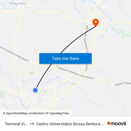 Terminal Vitória Régia to Centro Universitário Nossa Senhora Do Patrocínio - Campus Itu II map