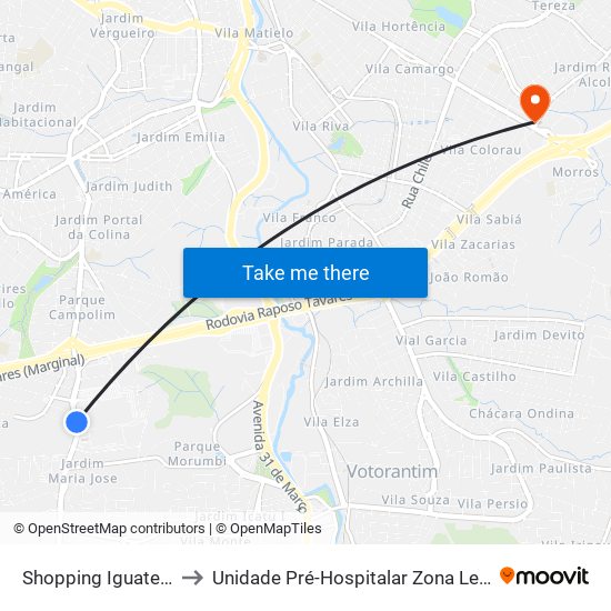 Shopping Iguatemi to Unidade Pré-Hospitalar Zona Leste map