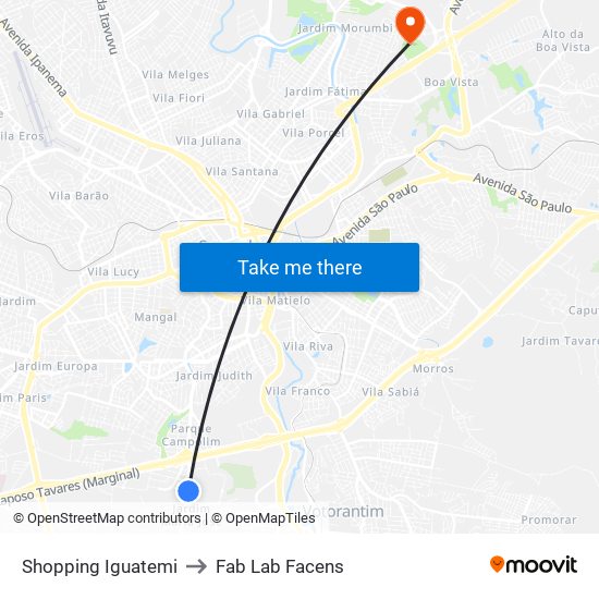 Shopping Iguatemi to Fab Lab Facens map