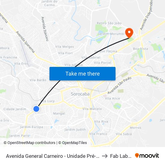Avenida General Carneiro - Unidade Pré-Hospitalar Da Zona Oeste to Fab Lab Facens map