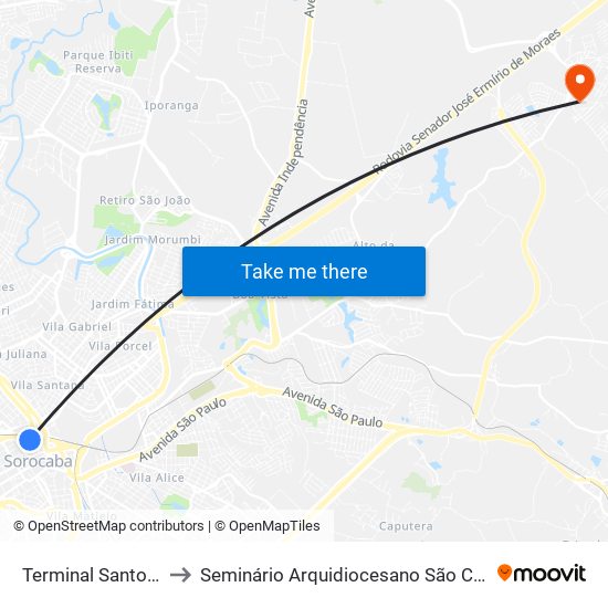 Terminal Santo Antônio to Seminário Arquidiocesano São Carlos Borromeu map
