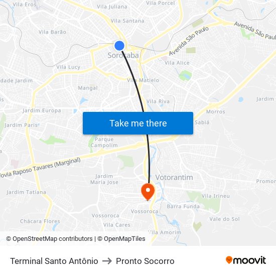 Terminal Santo Antônio to Pronto Socorro map