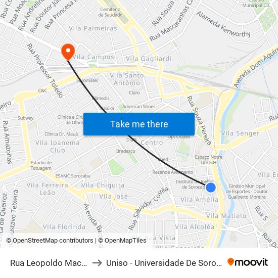 Rua Leopoldo Machado, 333-459 to Uniso - Universidade De Sorocaba Câmpus Trujillo map