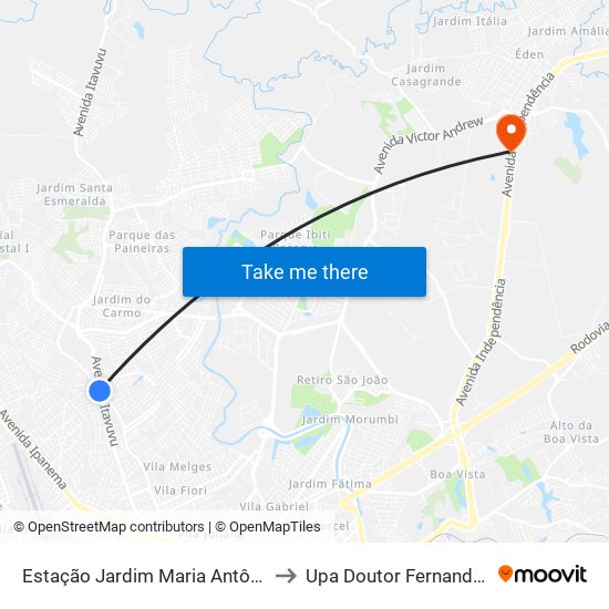 Estação Jardim Maria Antônia Prado to Upa Doutor Fernando Biazzi map