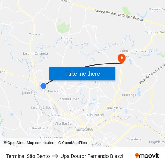 Terminal São Bento to Upa Doutor Fernando Biazzi map