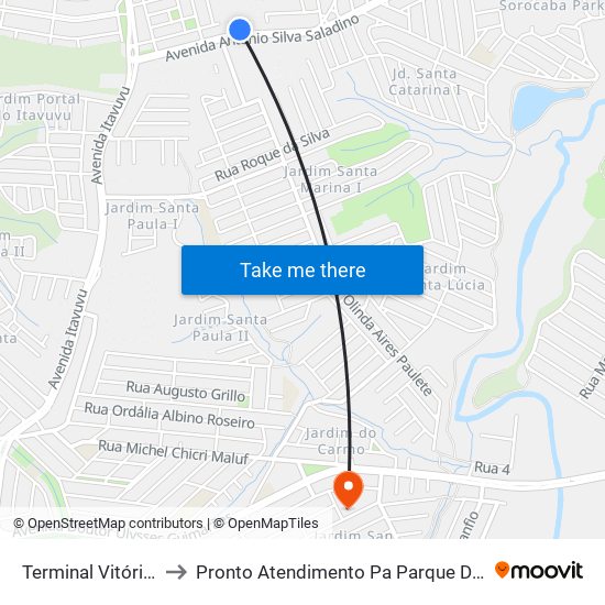 Terminal Vitória Régia to Pronto Atendimento Pa Parque Das Laranjeiras map