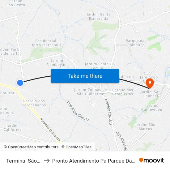 Terminal São Bento to Pronto Atendimento Pa Parque Das Laranjeiras map