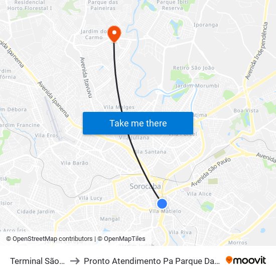 Terminal São Paulo to Pronto Atendimento Pa Parque Das Laranjeiras map