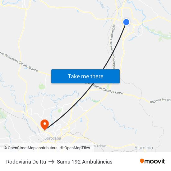 Rodoviária De Itu to Samu 192 Ambulãncias map