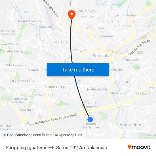 Shopping Iguatemi to Samu 192 Ambulãncias map