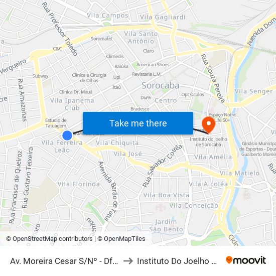 Av. Moreira Cesar S/Nº - Df. Padaria Real - to Instituto Do Joelho De Sorocaba map