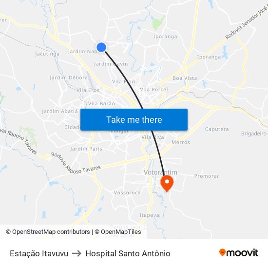 Estação Itavuvu to Hospital Santo Antônio map