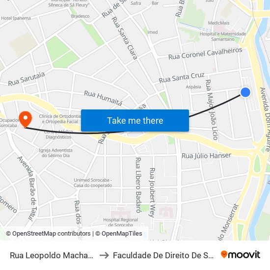 Rua Leopoldo Machado, 333-459 to Faculdade De Direito De Sorocaba (Fadi) map