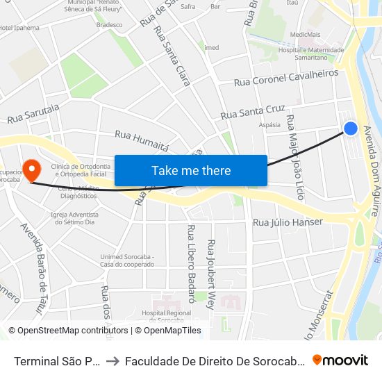 Terminal São Paulo to Faculdade De Direito De Sorocaba (Fadi) map