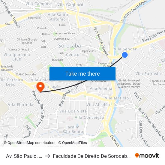 Av. São Paulo, 104 to Faculdade De Direito De Sorocaba (Fadi) map
