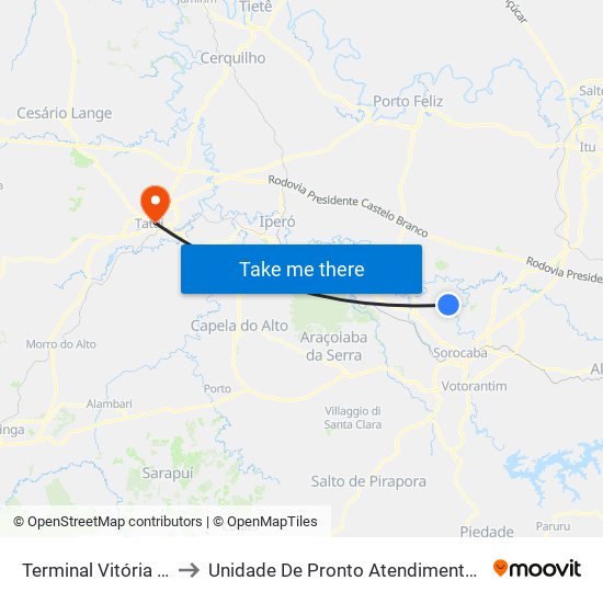 Terminal Vitória Régia to Unidade De Pronto Atendimento De Tatuí map