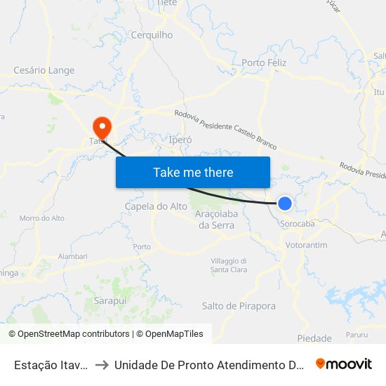 Estação Itavuvu to Unidade De Pronto Atendimento De Tatuí map