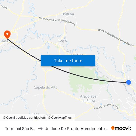 Terminal São Bento to Unidade De Pronto Atendimento De Tatuí map